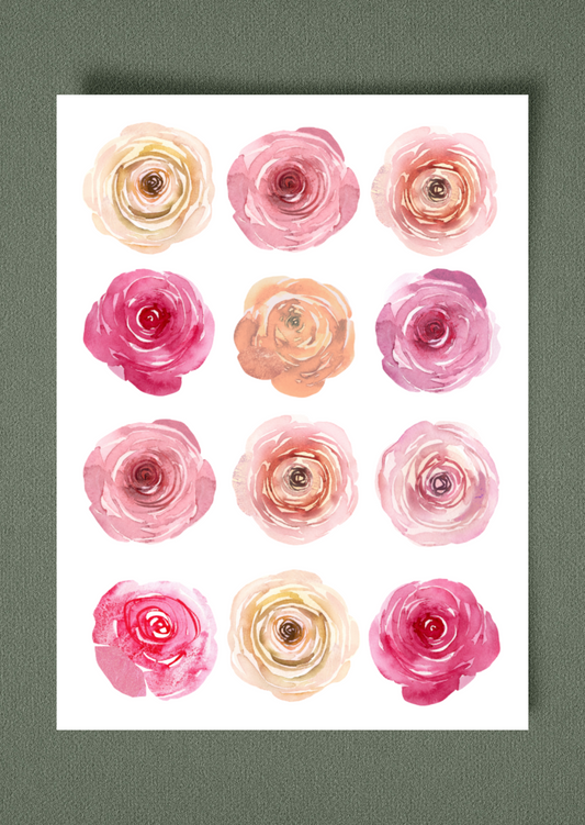 12 Pink Blooms Greeting Card