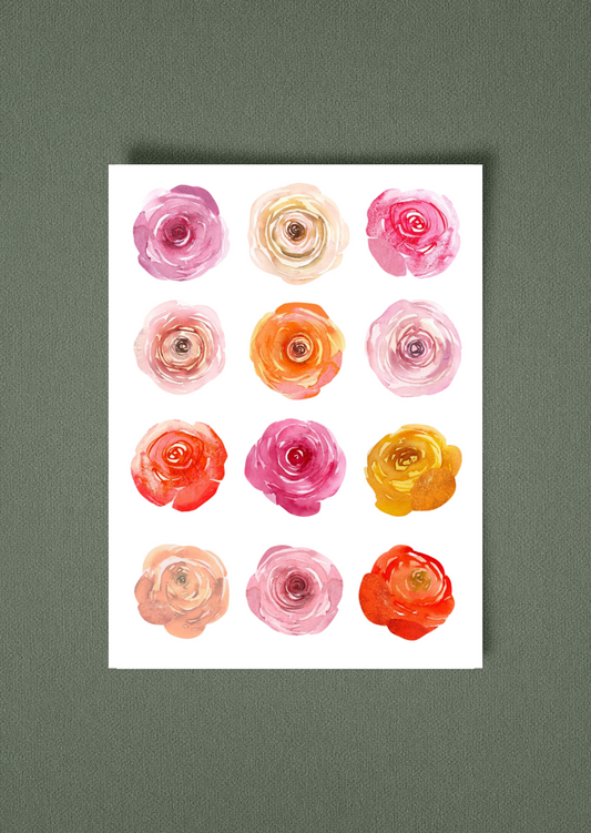 12 Pink Blooms Greeting Card